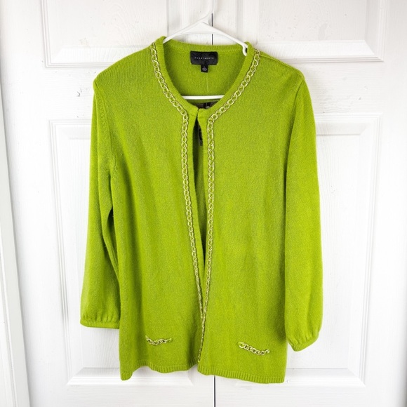 Investments Bright Green Chain Embellished Cardigan Sweater Size Large - Picture 1 of 10